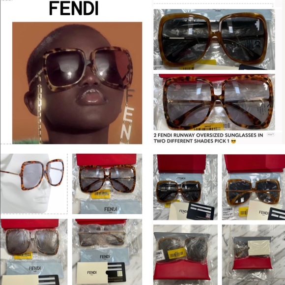2 FENDI RUNWAY OVERSIZED SUNGLASSES IN 2 SHADES WORN ON CELEBS, ARIANA & KHLOE - Picture 3 of 16